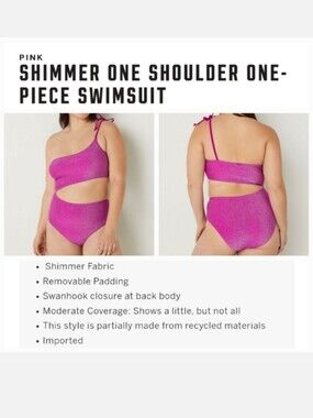 Victoria's secret pink sexy shimmer one shoulder cutout one-piece swimsuit XL